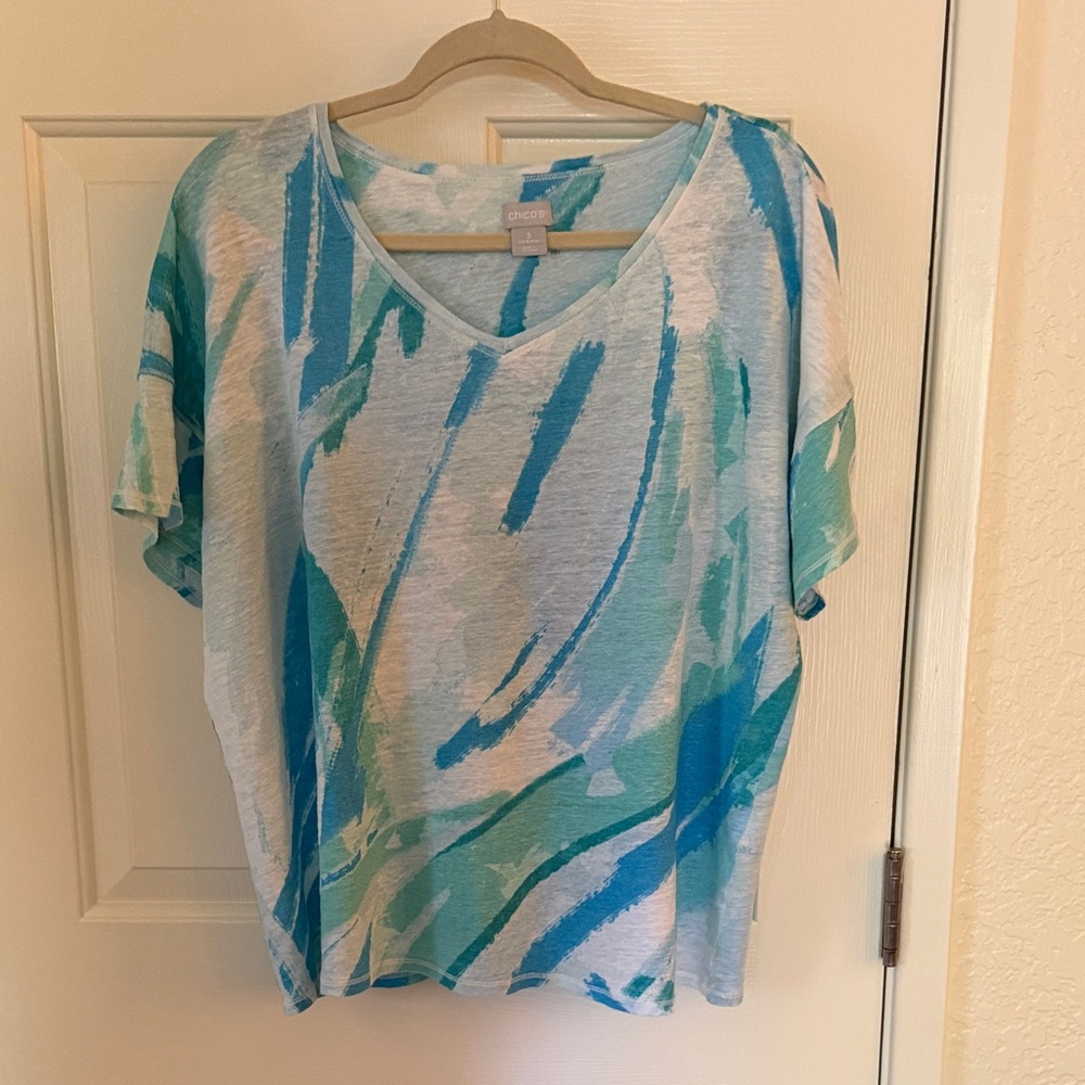Chico's Blue and Green Short Sleeve Top